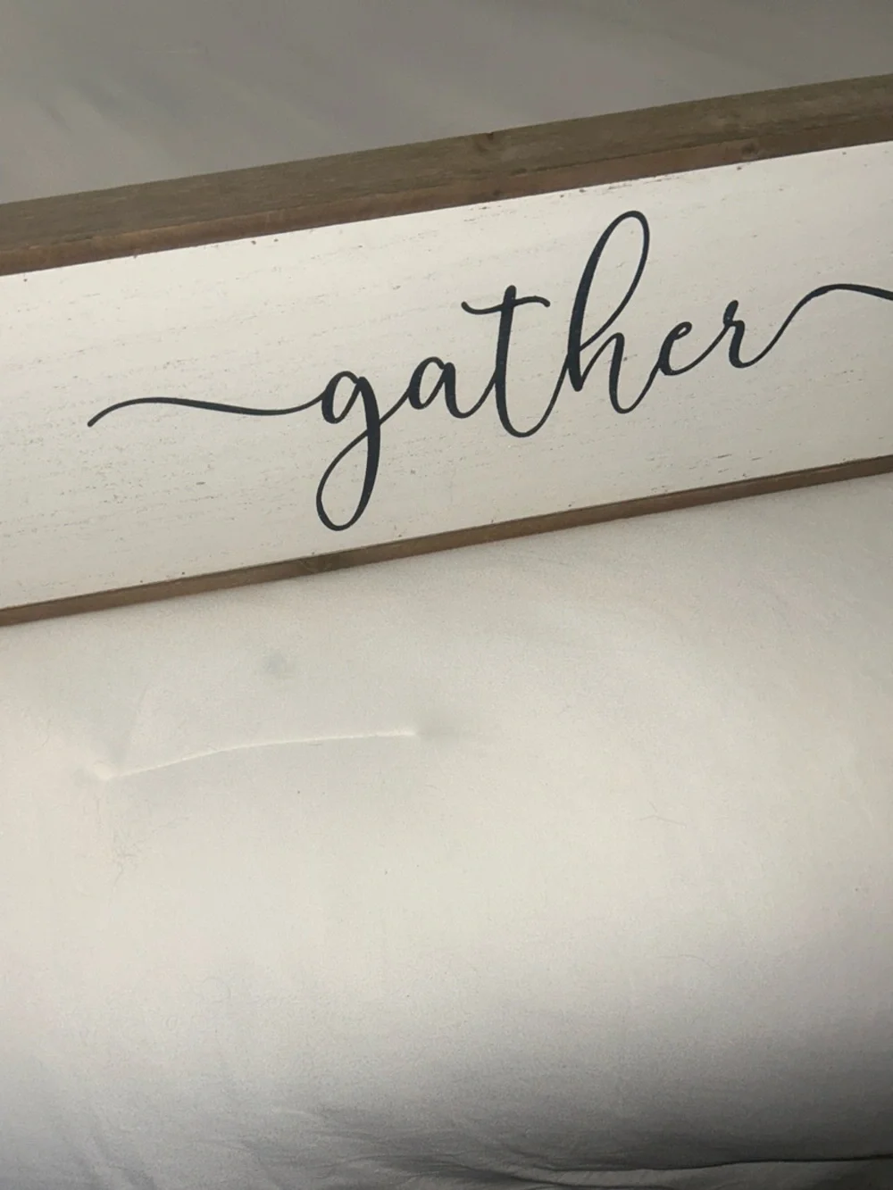 Gather Vertical Wooden Wall Sign - White with Black Script